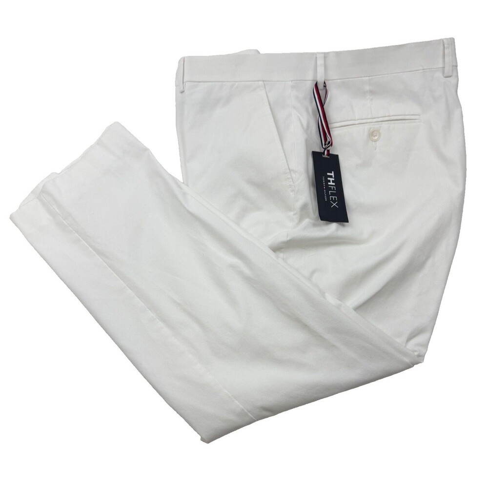 $135 NEW TOMMY HILFIGER MENS 40X30 WHITE TH FLEX TROUSERS DRESS PANTS SLACKS